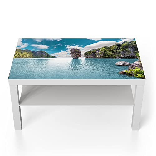 DEQORI Glastisch | weiß groß 90x50 cm | Motiv Paradiesisches Thailand | ausgefallener Beistelltisch aus Glas | Hochglanz Couchtisch fürs Wohnzimmer | moderner Couch Tisch mit Design von DEQORI