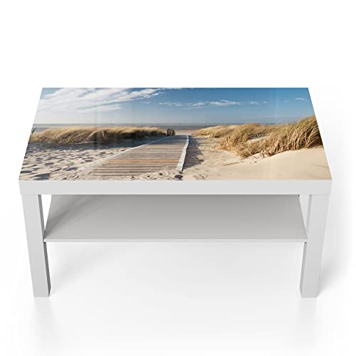 DEQORI Glastisch | weiß groß 90x50 cm | Motiv Strandaufgang am Meer | ausgefallener Beistelltisch aus Glas | Hochglanz Couchtisch fürs Wohnzimmer | moderner Couch Tisch mit Design von DEQORI