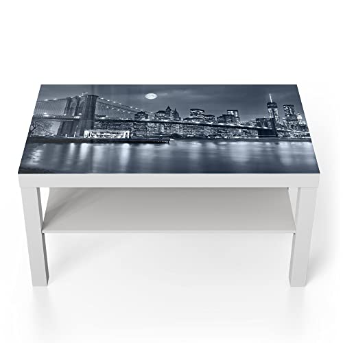 DEQORI Glastisch | weiß groß 90x50 cm | Motiv Vollmond über New York | ausgefallener Beistelltisch aus Glas | Hochglanz Couchtisch fürs Wohnzimmer | moderner Couch Tisch mit Design von DEQORI