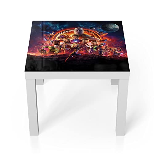 DEQORI Glastisch | weiß klein 55x55 cm | Motiv Avengers Infinity War | ausgefallener Beistelltisch aus Glas | Hochglanz Couchtisch fürs Wohnzimmer | moderner Couch Tisch mit Design von DEQORI