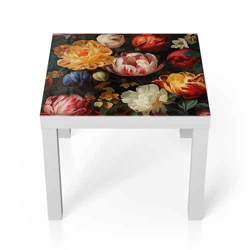 DEQORI Glastisch | weiß klein 55x55 cm | Motiv Blütenpracht des Barock | ausgefallener Beistelltisch aus Glas | Hochglanz Couchtisch fürs Wohnzimmer | moderner Couch Tisch mit Design von DEQORI