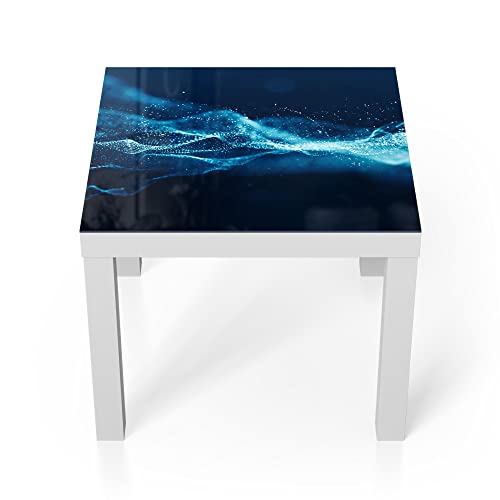 DEQORI Glastisch | weiß klein 55x55 cm | Motiv Glühende Partikel | ausgefallener Beistelltisch aus Glas | Hochglanz Couchtisch fürs Wohnzimmer | moderner Couch Tisch mit Design von DEQORI