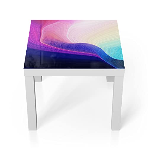 DEQORI Glastisch | weiß klein 55x55 cm | Motiv Polychromer Farbfluss | ausgefallener Beistelltisch aus Glas | Hochglanz Couchtisch fürs Wohnzimmer | moderner Couch Tisch mit Design von DEQORI