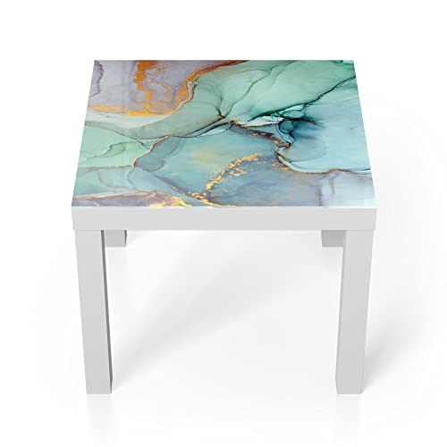 DEQORI Glastisch | weiß klein 55x55 cm | Motiv Zerlaufene Wasserfarbe | ausgefallener Beistelltisch aus Glas | Hochglanz Couchtisch fürs Wohnzimmer | moderner Couch Tisch mit Design von DEQORI
