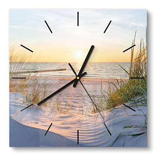 DEQORI Glasuhr | 30x30 cm | Motiv Abendsonne an der Ostsee | ausgefallene leise Design Uhr aus Glas | Wanduhr für Wohnzimmer & Küche | Moderne Hingucker Uhr für die Wand von DEQORI