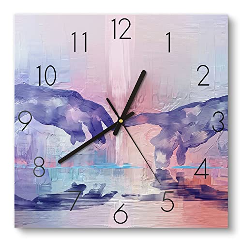 DEQORI Glasuhr | 30x30 cm | Motiv Abstrakte, berühmte Hände | ausgefallene leise Design Uhr aus Glas | Wanduhr für Wohnzimmer & Küche | Moderne Hingucker Uhr für die Wand von DEQORI