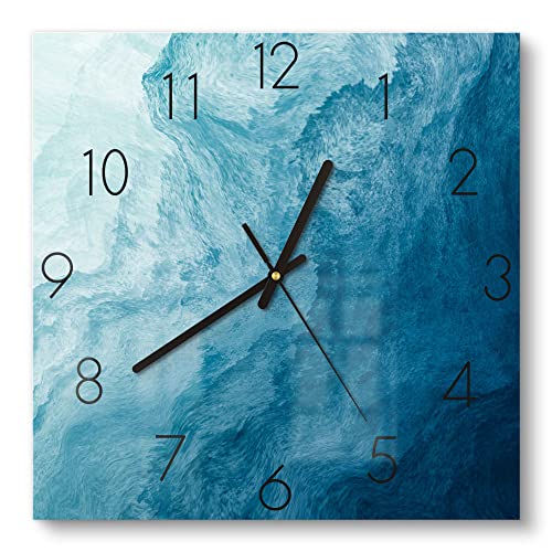 DEQORI Glasuhr | 30x30 cm | Motiv Aufgewühlte Wellen | ausgefallene leise Design Uhr aus Glas | Wanduhr für Wohnzimmer & Küche | Moderne Hingucker Uhr für die Wand von DEQORI