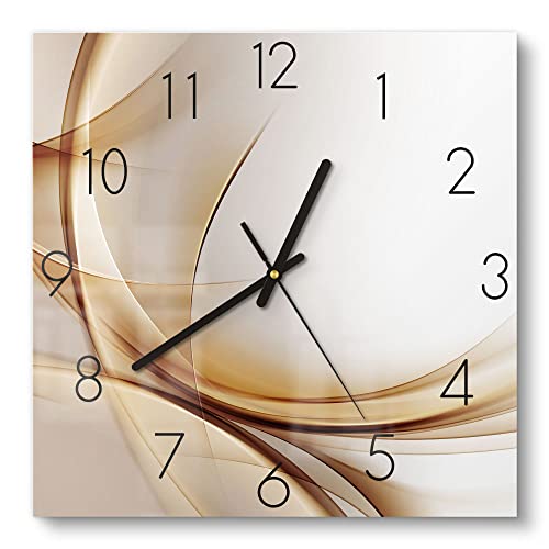 DEQORI Glasuhr | 30x30 cm | Motiv Elegante Goldene Wellen | ausgefallene leise Design Uhr aus Glas | Wanduhr für Wohnzimmer & Küche | Moderne Hingucker Uhr für die Wand von DEQORI