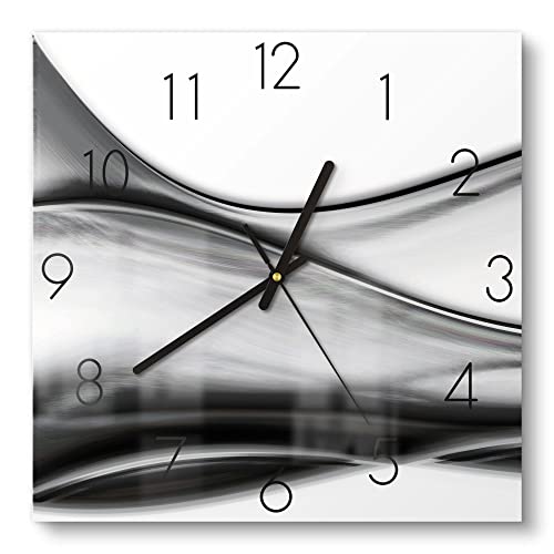 DEQORI Glasuhr | 30x30 cm | Motiv Rauchiges Wellendesign | ausgefallene leise Design Uhr aus Glas | Wanduhr für Wohnzimmer & Küche | Moderne Hingucker Uhr für die Wand von DEQORI