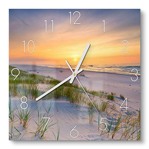 DEQORI Glasuhr | 30x30 cm | Motiv Sonne sinkt über Ostsee | ausgefallene leise Design Uhr aus Glas | Wanduhr für Wohnzimmer & Küche | Moderne Hingucker Uhr für die Wand von DEQORI