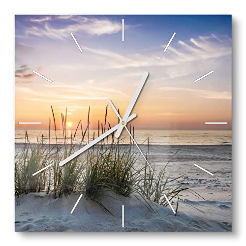 DEQORI Glasuhr | 30x30 cm | Motiv Sonnenuntergang am Strand | ausgefallene leise Design Uhr aus Glas | Wanduhr für Wohnzimmer & Küche | Moderne Hingucker Uhr für die Wand von DEQORI