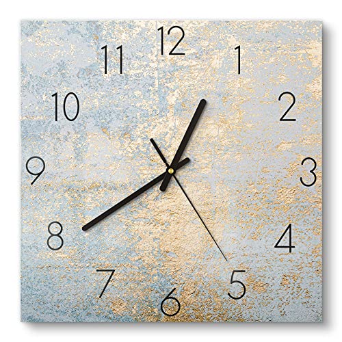 DEQORI Glasuhr | 30x30 cm | Motiv Wand mit Gold-Struktur | ausgefallene leise Design Uhr aus Glas | Wanduhr für Wohnzimmer & Küche | Moderne Hingucker Uhr für die Wand von DEQORI