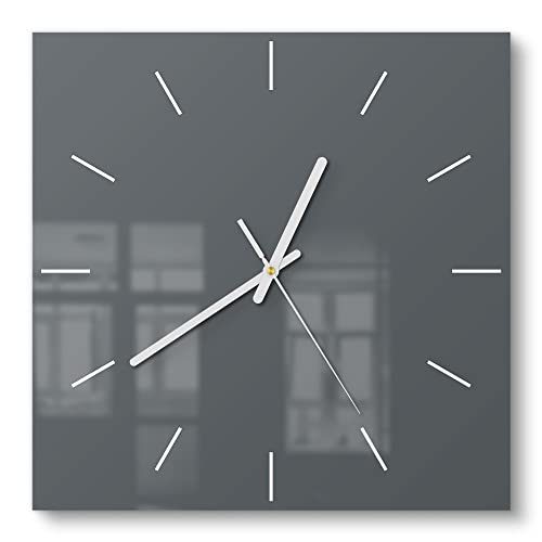 DEQORI Glasuhr | 30x30 cm | Unifarben - Dunkelgrau | ausgefallene leise Design Uhr aus Glas | Wanduhr für Wohnzimmer & Küche | Moderne Hingucker Uhr für die Wand von DEQORI