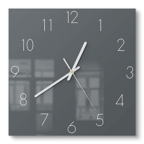 DEQORI Glasuhr | 30x30 cm | Unifarben - Dunkelgrau | ausgefallene leise Design Uhr aus Glas | Wanduhr für Wohnzimmer & Küche | Moderne Hingucker Uhr für die Wand von DEQORI
