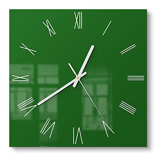 DEQORI Glasuhr | 30x30 cm | Unifarben - Dunkelgrün | ausgefallene leise Design Uhr aus Glas | Wanduhr für Wohnzimmer & Küche | Moderne Hingucker Uhr für die Wand von DEQORI