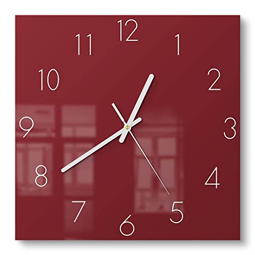 DEQORI Glasuhr | 30x30 cm | Unifarben - Dunkelrot | ausgefallene leise Design Uhr aus Glas | Wanduhr für Wohnzimmer & Küche | Moderne Hingucker Uhr für die Wand von DEQORI