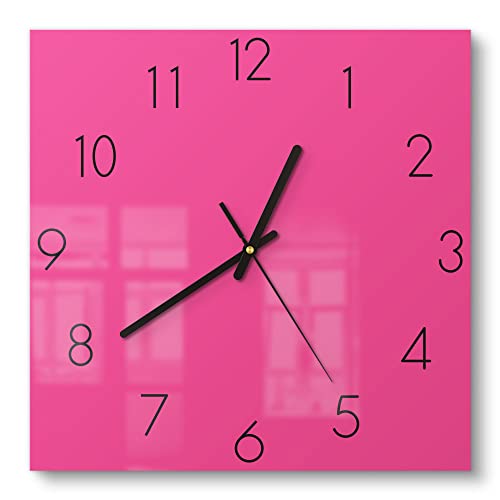 DEQORI Glasuhr | 30x30 cm | Unifarben - Rosa | ausgefallene leise Design Uhr aus Glas | Wanduhr für Wohnzimmer & Küche | Moderne Hingucker Uhr für die Wand von DEQORI