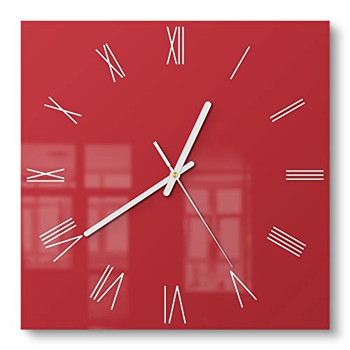 DEQORI Glasuhr | 30x30 cm | Unifarben - Rot | ausgefallene leise Design Uhr aus Glas | Wanduhr für Wohnzimmer & Küche | Moderne Hingucker Uhr für die Wand von DEQORI