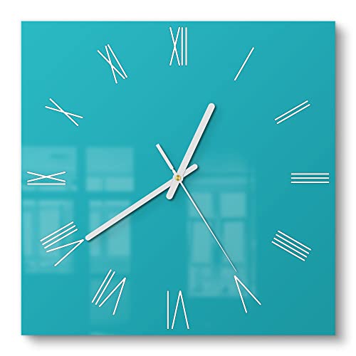 DEQORI Glasuhr | 30x30 cm | Unifarben - Türkis | ausgefallene leise Design Uhr aus Glas | Wanduhr für Wohnzimmer & Küche | Moderne Hingucker Uhr für die Wand von DEQORI
