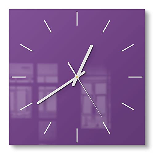 DEQORI Glasuhr | 30x30 cm | Unifarben - Violett | ausgefallene leise Design Uhr aus Glas | Wanduhr für Wohnzimmer & Küche | Moderne Hingucker Uhr für die Wand von DEQORI