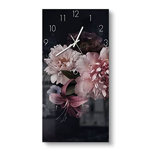DEQORI Glasuhr | horizontal 30x60 cm | Motiv Blühende Pracht | große XXL Design Uhr aus Glas | leise Wanduhr für Wohnzimmer & Küche | Moderne Hingucker Uhr für die Wand von DEQORI