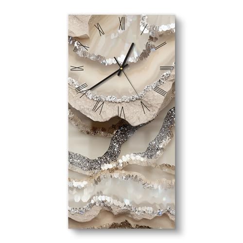 DEQORI Glasuhr | horizontal 30x60 cm | Motiv Funkelnde Steinpracht | große XXL Design Uhr aus Glas | leise Wanduhr für Wohnzimmer & Küche | Moderne Hingucker Uhr für die Wand von DEQORI