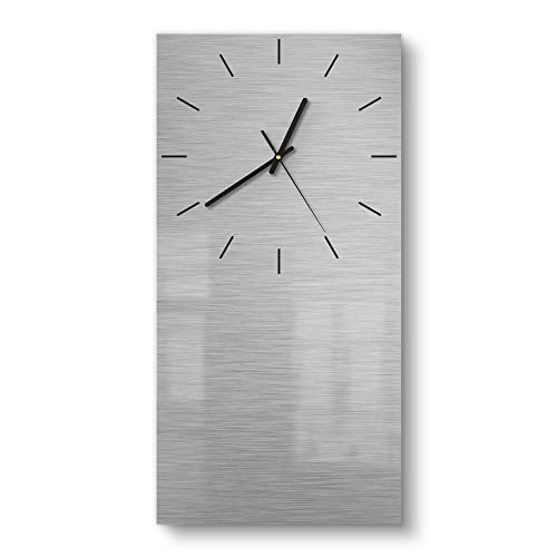 DEQORI Glasuhr | horizontal 30x60 cm | Motiv Gebürsteter Stahl | große XXL Design Uhr aus Glas | leise Wanduhr für Wohnzimmer & Küche | Moderne Hingucker Uhr für die Wand von DEQORI