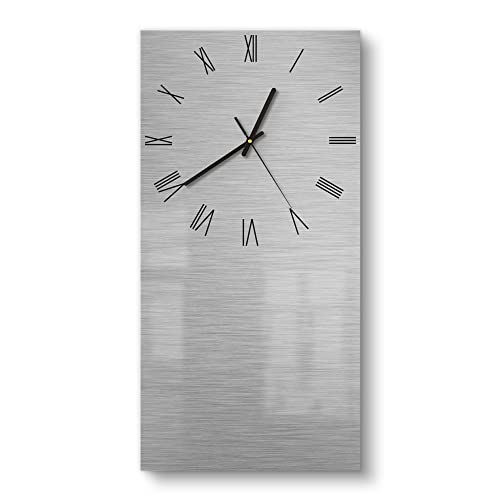 DEQORI Glasuhr | horizontal 30x60 cm | Motiv Gebürsteter Stahl | große XXL Design Uhr aus Glas | leise Wanduhr für Wohnzimmer & Küche | Moderne Hingucker Uhr für die Wand von DEQORI