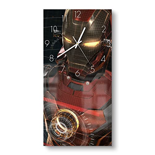 DEQORI Glasuhr | horizontal 30x60 cm | Motiv Legendäre Iron Man Anzug | große XXL Design Uhr aus Glas | leise Wanduhr für Wohnzimmer & Küche | Moderne Hingucker Uhr für die Wand von DEQORI