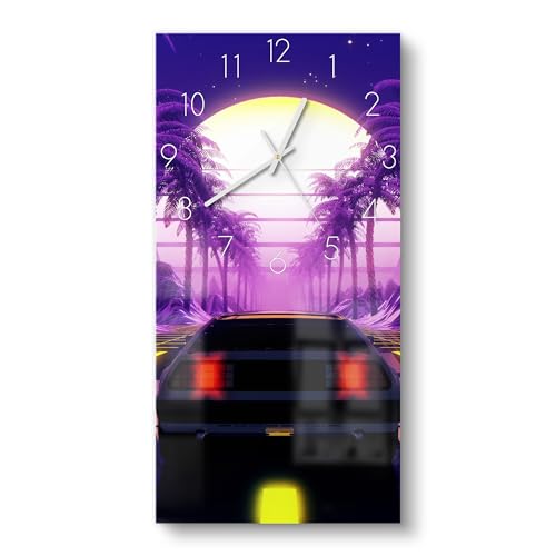 DEQORI Glasuhr | horizontal 30x60 cm | Motiv Neon Nostalgie | große XXL Design Uhr aus Glas | leise Wanduhr für Wohnzimmer & Küche | Moderne Hingucker Uhr für die Wand von DEQORI