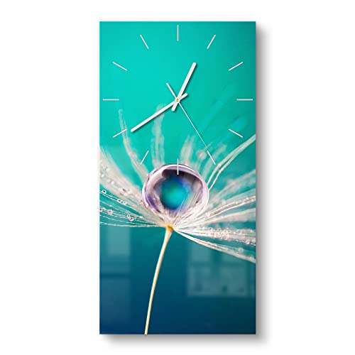 DEQORI Glasuhr | horizontal 30x60 cm | Motiv Samen mit Wassertropfen | große XXL Design Uhr aus Glas | leise Wanduhr für Wohnzimmer & Küche | Moderne Hingucker Uhr für die Wand von DEQORI