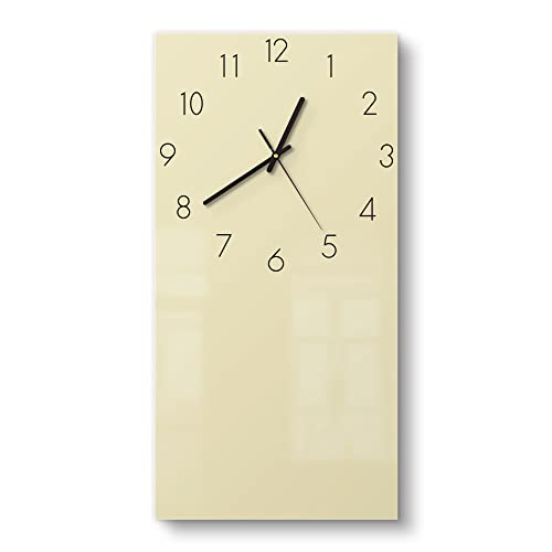 DEQORI Glasuhr | horizontal 30x60 cm | Unifarben - Beige | große XXL Design Uhr aus Glas | leise Wanduhr für Wohnzimmer & Küche | Moderne Hingucker Uhr für die Wand von DEQORI