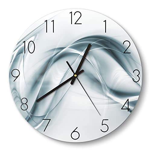 DEQORI Glasuhr | rund Ø 30 cm | Motiv Chrom Schwingungen | ausgefallene leise Design Uhr aus Glas | Wanduhr für Wohnzimmer & Küche | Moderne Hingucker Uhr für die Wand von DEQORI
