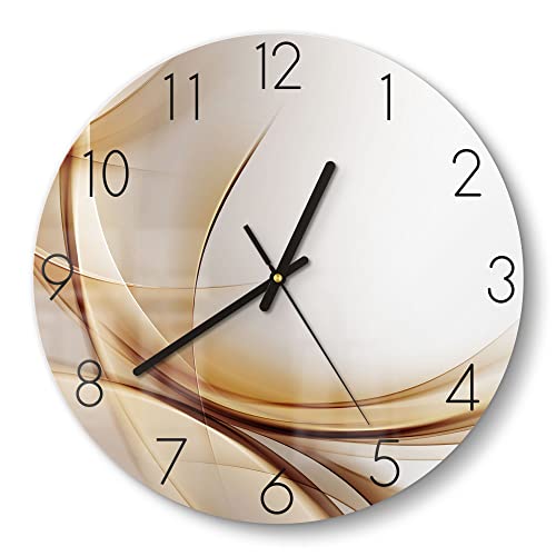 DEQORI Glasuhr | rund Ø 30 cm | Motiv Elegante Goldene Wellen | ausgefallene leise Design Uhr aus Glas | Wanduhr für Wohnzimmer & Küche | Moderne Hingucker Uhr für die Wand von DEQORI