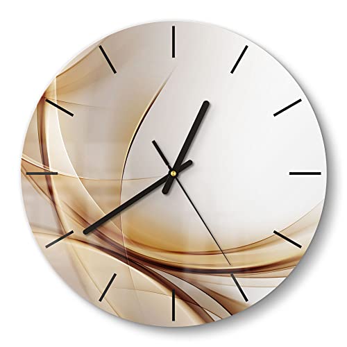 DEQORI Glasuhr | rund Ø 30 cm | Motiv Elegante Goldene Wellen | ausgefallene leise Design Uhr aus Glas | Wanduhr für Wohnzimmer & Küche | Moderne Hingucker Uhr für die Wand von DEQORI