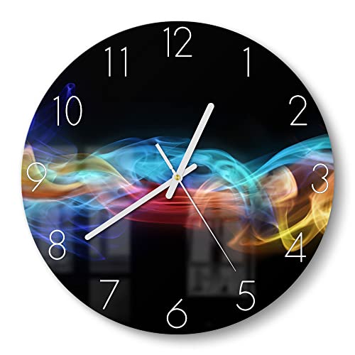 DEQORI Glasuhr | rund Ø 30 cm | Motiv Farbige Rauchschwaden | ausgefallene leise Design Uhr aus Glas | Wanduhr für Wohnzimmer & Küche | Moderne Hingucker Uhr für die Wand von DEQORI