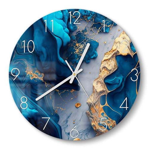 DEQORI Glasuhr | rund Ø 30 cm | Motiv Goldene Tiefen | ausgefallene leise Design Uhr aus Glas | Wanduhr für Wohnzimmer & Küche | Moderne Hingucker Uhr für die Wand von DEQORI