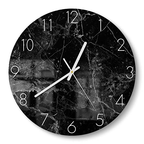 DEQORI Glasuhr | rund Ø 30 cm | Motiv Marmorplatte nah | ausgefallene leise Design Uhr aus Glas | Wanduhr für Wohnzimmer & Küche | Moderne Hingucker Uhr für die Wand von DEQORI