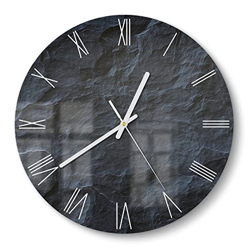 DEQORI Glasuhr | rund Ø 30 cm | Motiv Schieferfassade | ausgefallene leise Design Uhr aus Glas | Wanduhr für Wohnzimmer & Küche | Moderne Hingucker Uhr für die Wand von DEQORI