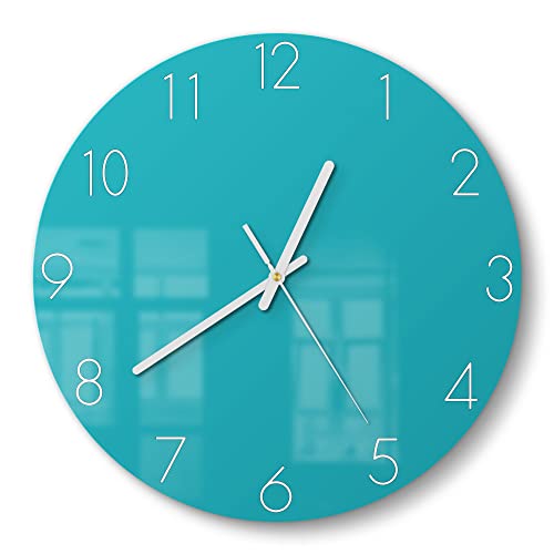 DEQORI Glasuhr | rund Ø 30 cm | Unifarben - Türkis | ausgefallene leise Design Uhr aus Glas | Wanduhr für Wohnzimmer & Küche | Moderne Hingucker Uhr für die Wand DEQORI Glasuhr | rund Ø 30 cm | Unifarben - Türkis | ausgefallene leise Design Uhr aus Glas | Wanduhr für Wohnzimmer & Küche | Moderne Hingucker Uhr für die Wand von DEQORI