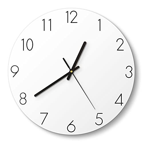DEQORI Glasuhr | rund Ø 30 cm | Unifarben - Weiß | ausgefallene leise Design Uhr aus Glas | Wanduhr für Wohnzimmer & Küche | Moderne Hingucker Uhr für die Wand von DEQORI