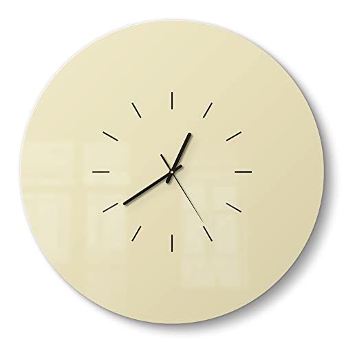 DEQORI Glasuhr | rund Ø 50 cm | Unifarben - Beige | große XXL Design Uhr aus Glas | leise Wanduhr für Wohnzimmer & Küche | Moderne Hingucker Uhr für die Wand von DEQORI