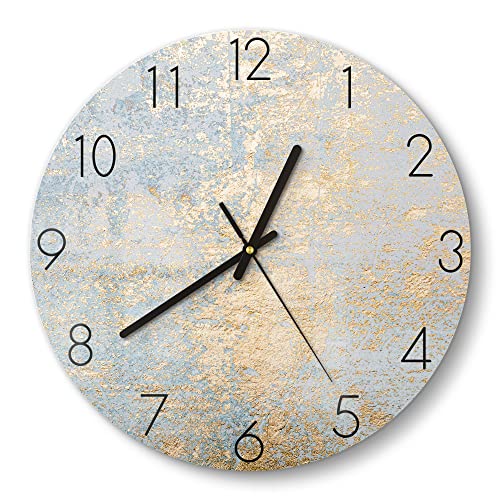 DEQORI Glasuhr | rund Ø 30 cm | Motiv Wand mit Gold-Struktur | ausgefallene leise Design Uhr aus Glas | Wanduhr für Wohnzimmer & Küche | Moderne Hingucker Uhr für die Wand von DEQORI