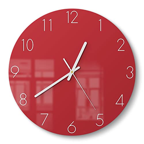 DEQORI Glasuhr | rund Ø 30 cm | Unifarben - Rot | ausgefallene leise Design Uhr aus Glas | Wanduhr für Wohnzimmer & Küche | Moderne Hingucker Uhr für die Wand von DEQORI