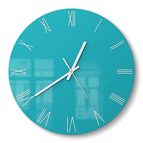 DEQORI Glasuhr | rund Ø 30 cm | Unifarben - Türkis | ausgefallene leise Design Uhr aus Glas | Wanduhr für Wohnzimmer & Küche | Moderne Hingucker Uhr für die Wand von DEQORI