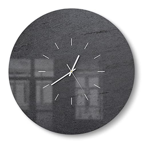 DEQORI Glasuhr | rund Ø 50 cm | Motiv Schiefertafel Stein-Optik | große XXL Design Uhr aus Glas | leise Wanduhr für Wohnzimmer & Küche | Moderne Hingucker Uhr für die Wand von DEQORI