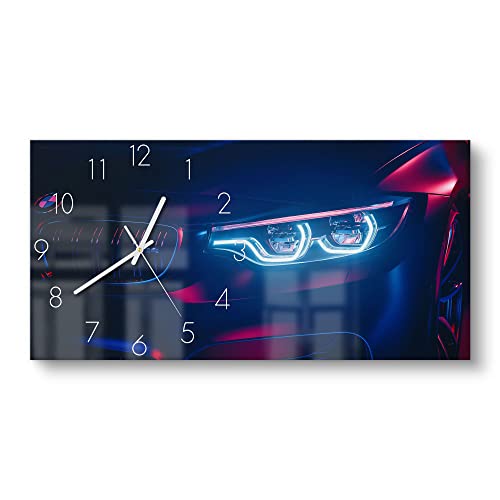 DEQORI Glasuhr | vertikal 60x30 cm | Motiv BWM Frontal Nahaufnahme | große XXL Design Uhr aus Glas | leise Wanduhr für Wohnzimmer & Küche | Moderne Hingucker Uhr für die Wand von DEQORI