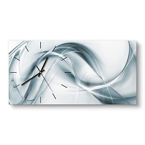 DEQORI Glasuhr | vertikal 60x30 cm | Motiv Chrom Schwingungen | große XXL Design Uhr aus Glas | leise Wanduhr für Wohnzimmer & Küche | Moderne Hingucker Uhr für die Wand von DEQORI