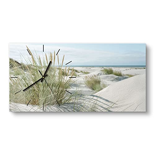 DEQORI Glasuhr | vertikal 60x30 cm | Motiv Dünen an Nordseeküste | große XXL Design Uhr aus Glas | leise Wanduhr für Wohnzimmer & Küche | Moderne Hingucker Uhr für die Wand von DEQORI
