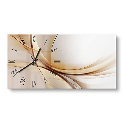 DEQORI Glasuhr | vertikal 60x30 cm | Motiv Elegante Goldene Wellen | große XXL Design Uhr aus Glas | leise Wanduhr für Wohnzimmer & Küche | Moderne Hingucker Uhr für die Wand von DEQORI